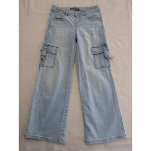 Y2K Cargo Streetwear Size 8 Girls Blue Spice Wide Leg Light Wash Jean